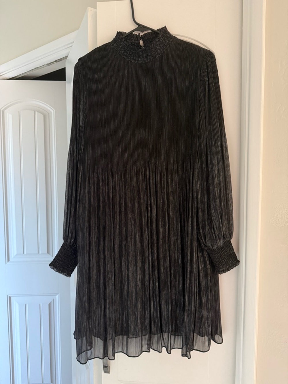 Phase Eight Black Pleated High-Neck Long-Sleeve Dress
